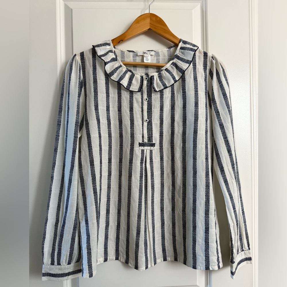 Hoss Intropia Rayas stripe shirt peasant top ruffle collar